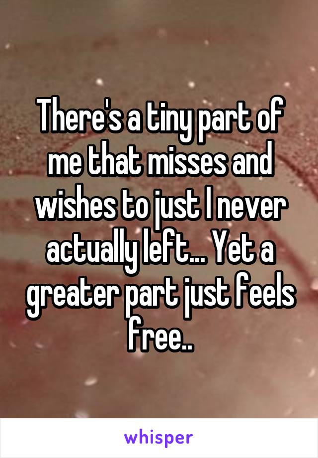 There's a tiny part of me that misses and wishes to just I never actually left... Yet a greater part just feels free..