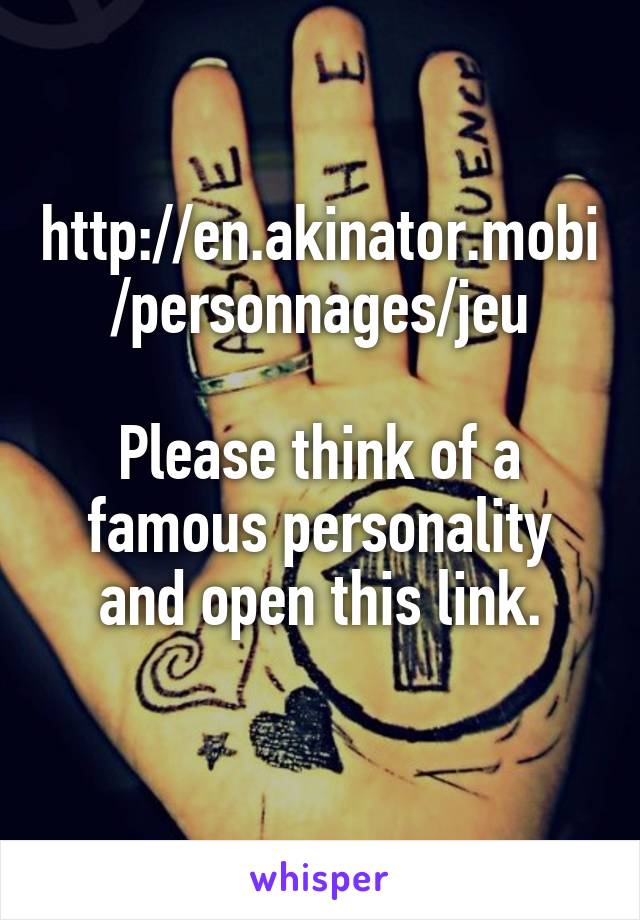 http://en.akinator.mobi/personnages/jeu

Please think of a famous personality and open this link.
