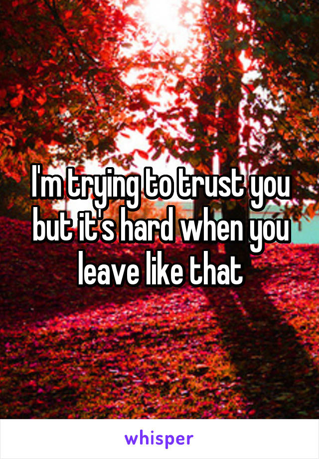 I'm trying to trust you but it's hard when you leave like that