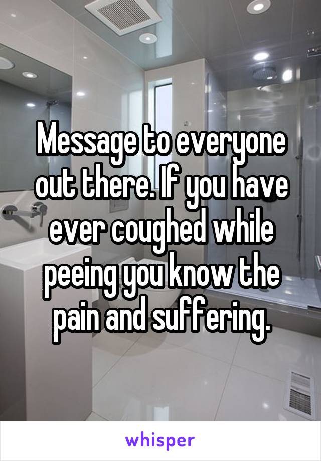 Message to everyone out there. If you have ever coughed while peeing you know the pain and suffering.