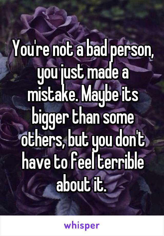 You're not a bad person, you just made a mistake. Maybe its bigger than some others, but you don't have to feel terrible about it. 