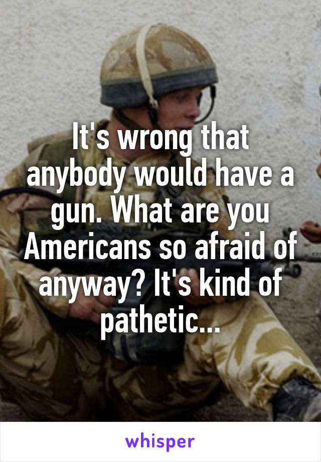 It's wrong that anybody would have a gun. What are you Americans so afraid of anyway? It's kind of pathetic...