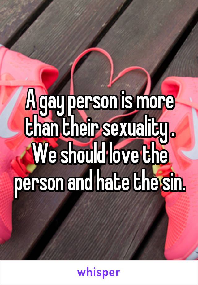 A gay person is more than their sexuality .
We should love the person and hate the sin.