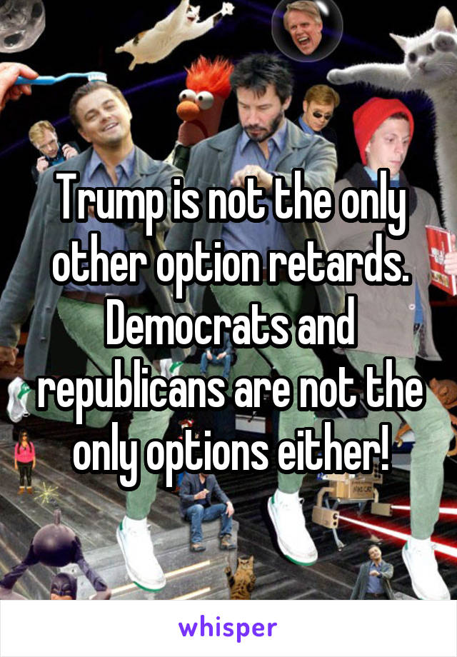 Trump is not the only other option retards. Democrats and republicans are not the only options either!