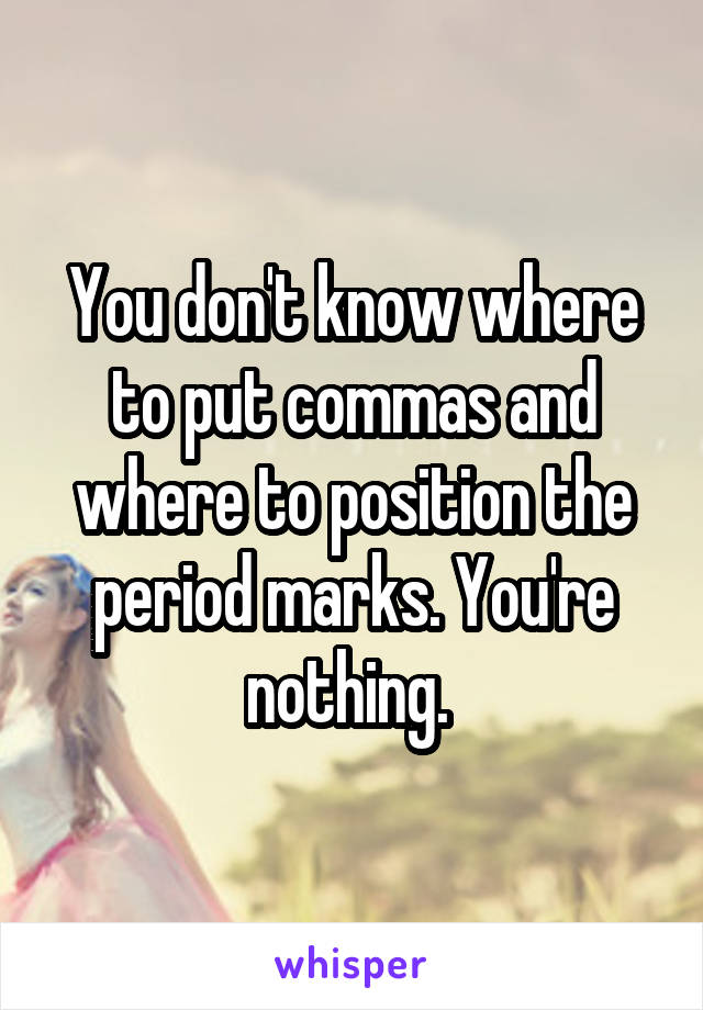 You don't know where to put commas and where to position the period marks. You're nothing. 