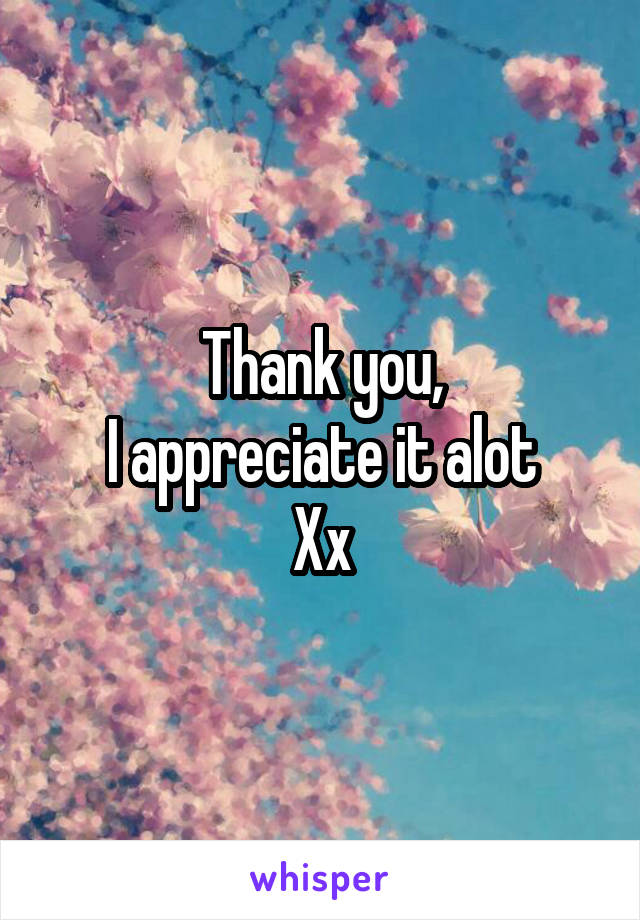 Thank you,
I appreciate it alot
Xx