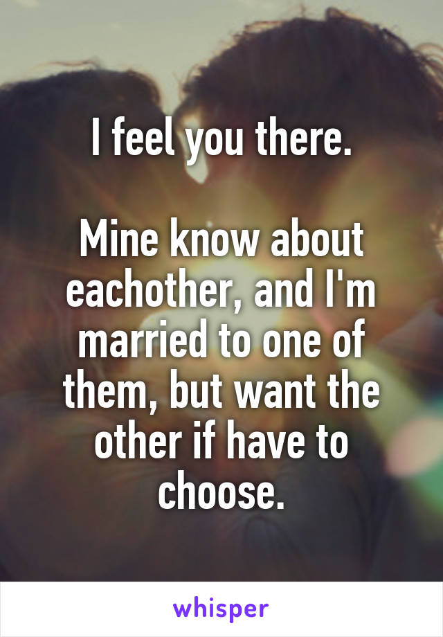 I feel you there.

Mine know about eachother, and I'm married to one of them, but want the other if have to choose.