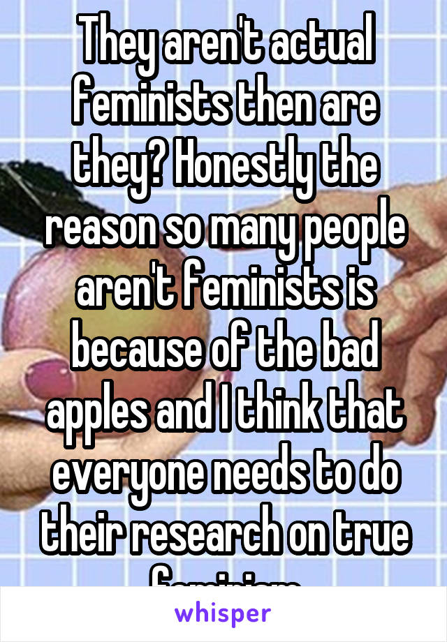 They aren't actual feminists then are they? Honestly the reason so many people aren't feminists is because of the bad apples and I think that everyone needs to do their research on true feminism