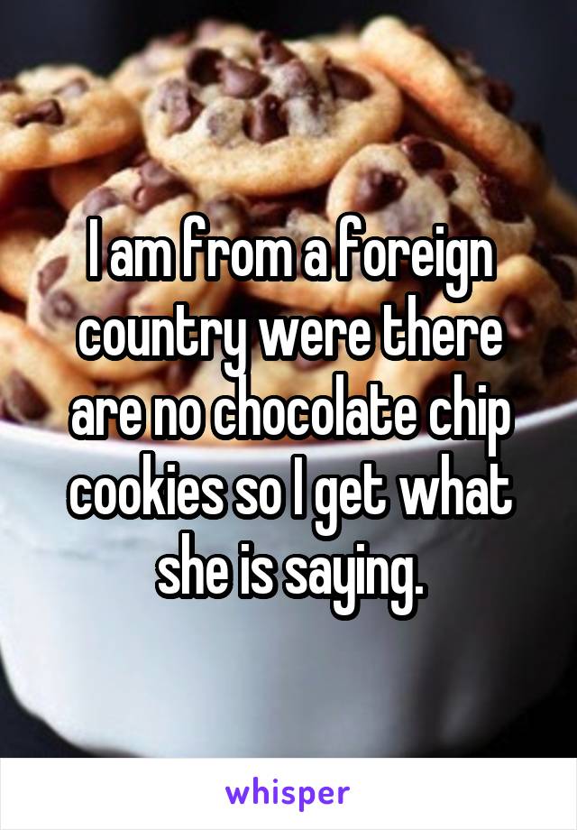 I am from a foreign country were there are no chocolate chip cookies so I get what she is saying.