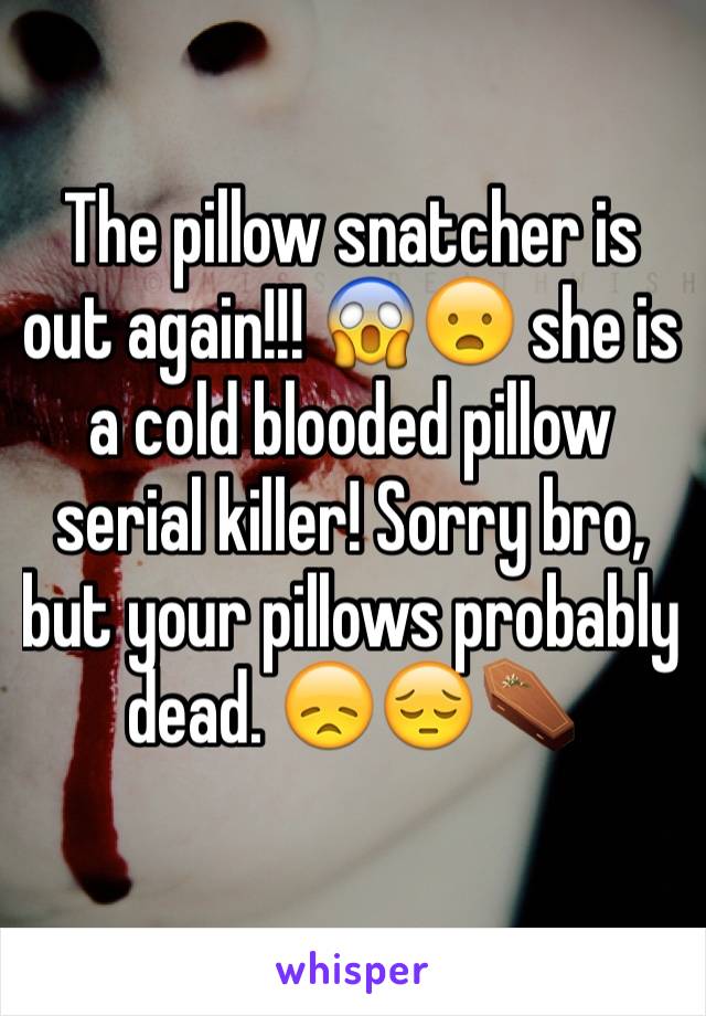 The pillow snatcher is out again!!! 😱😦 she is a cold blooded pillow serial killer! Sorry bro, but your pillows probably dead. 😞😔⚰ 