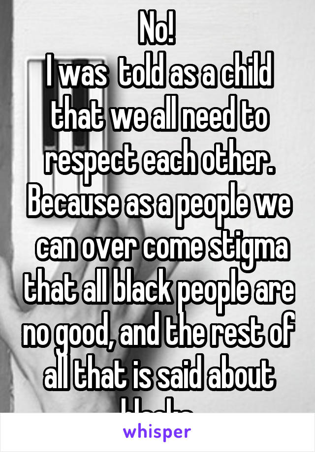 No! 
I was  told as a child that we all need to respect each other. Because as a people we
 can over come stigma that all black people are no good, and the rest of all that is said about blacks.