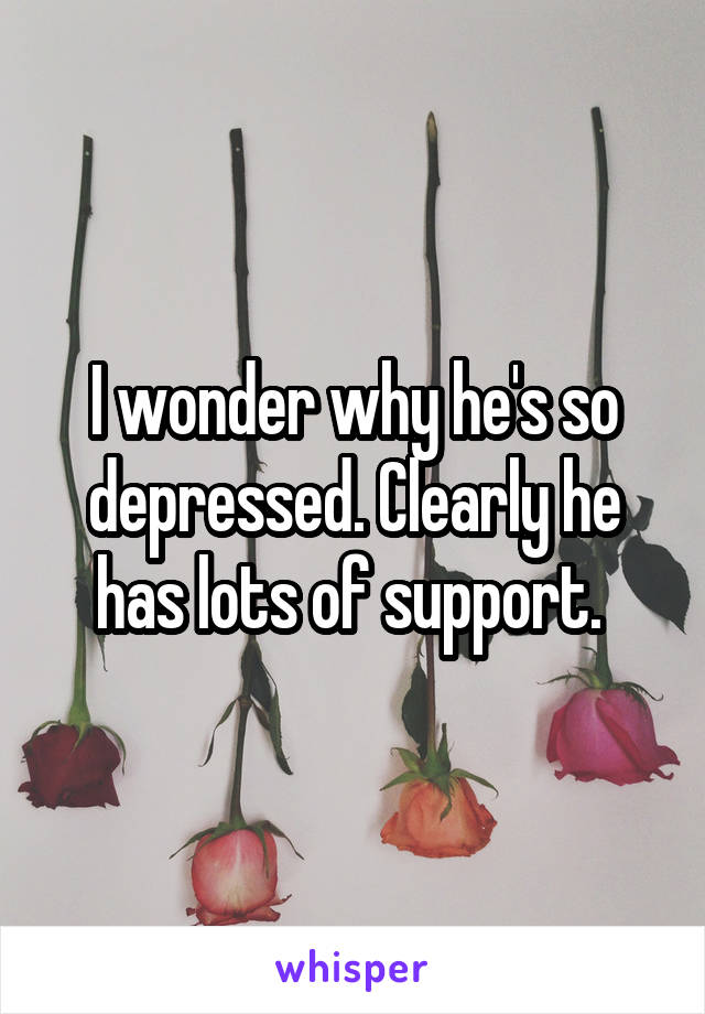 I wonder why he's so depressed. Clearly he has lots of support. 