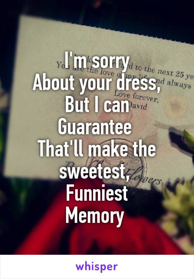 I'm sorry
About your dress,
But I can
Guarantee 
That'll make the sweetest, 
Funniest
Memory 