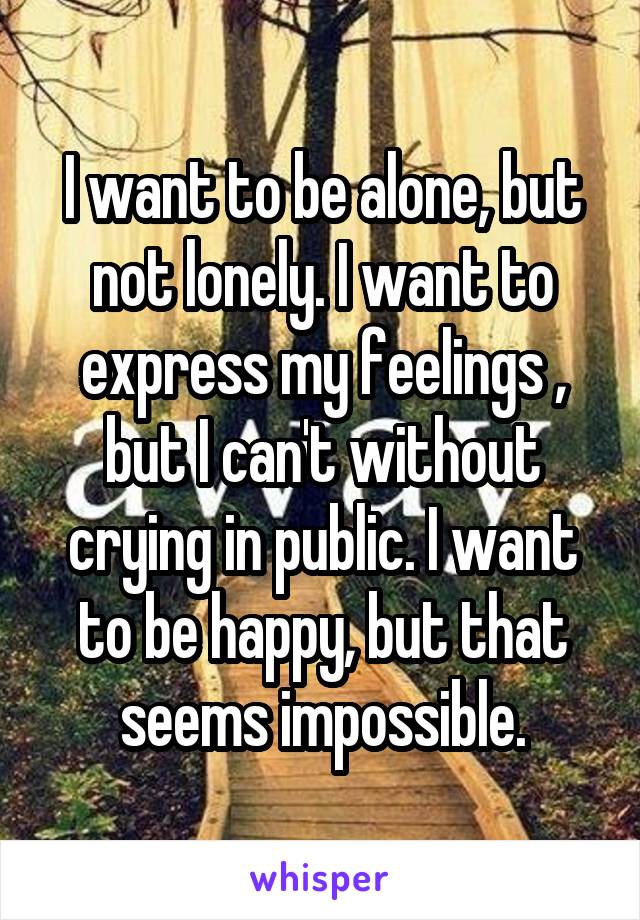 I want to be alone, but not lonely. I want to express my feelings , but I can't without crying in public. I want to be happy, but that seems impossible.