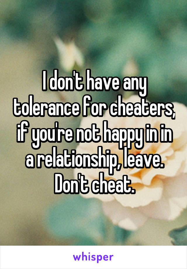 I don't have any tolerance for cheaters, if you're not happy in in a relationship, leave. Don't cheat.