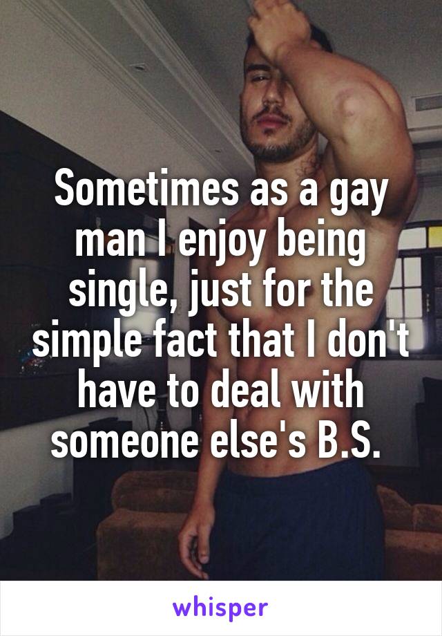 Sometimes as a gay man I enjoy being single, just for the simple fact that I don't have to deal with someone else's B.S. 
