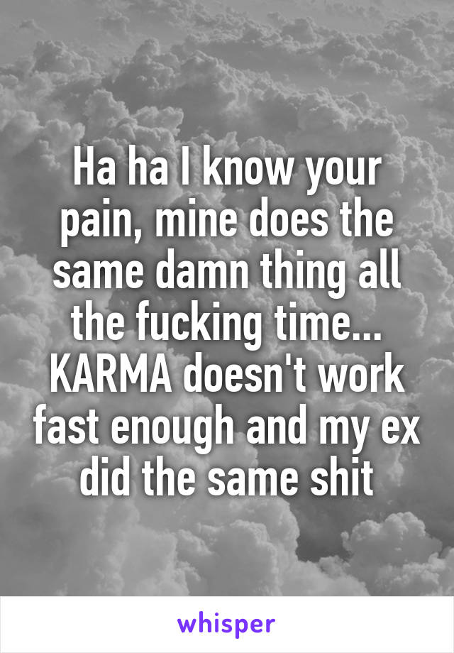 Ha ha I know your pain, mine does the same damn thing all the fucking time...
KARMA doesn't work fast enough and my ex did the same shit