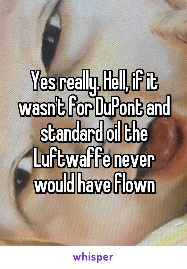 Yes really. Hell, if it wasn't for DuPont and standard oil the Luftwaffe never would have flown