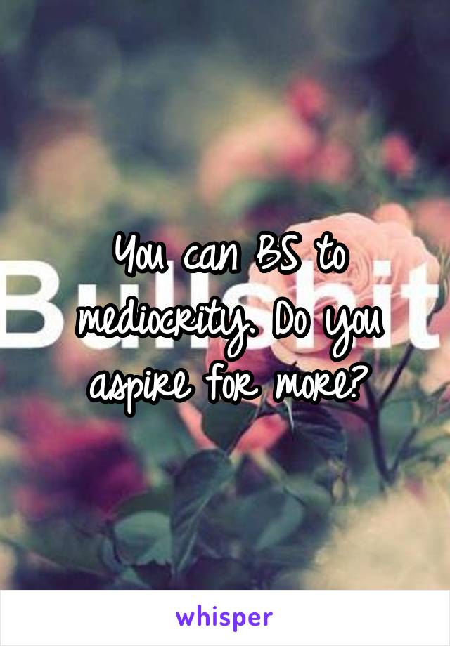 You can BS to mediocrity. Do you aspire for more?