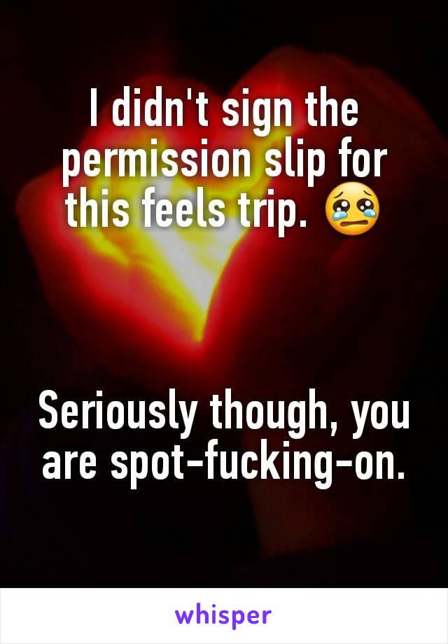 I didn't sign the permission slip for this feels trip. 😢



Seriously though, you are spot-fucking-on.