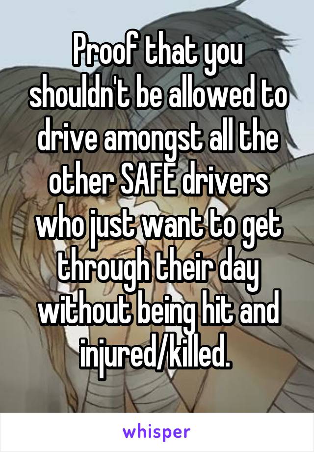 Proof that you shouldn't be allowed to drive amongst all the other SAFE drivers who just want to get through their day without being hit and injured/killed. 
