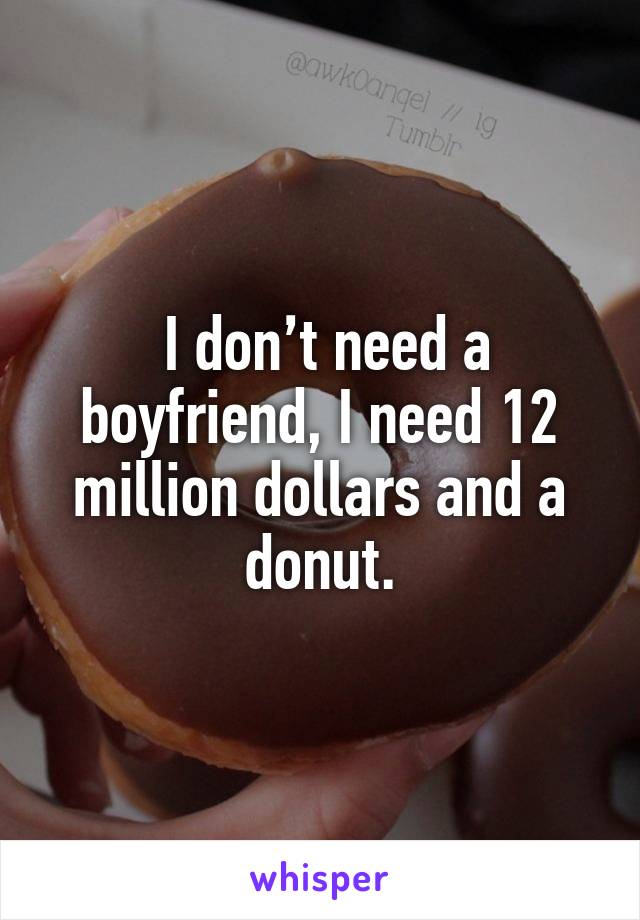  I don’t need a boyfriend, I need 12 million dollars and a donut.