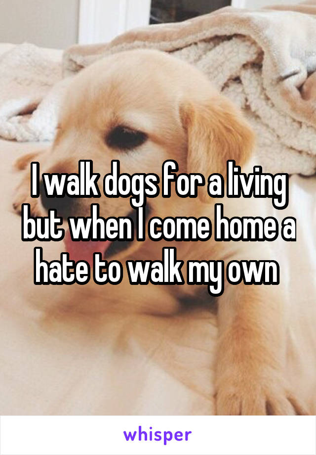 I walk dogs for a living but when I come home a hate to walk my own 