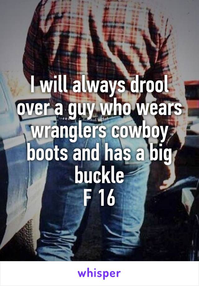 I will always drool over a guy who wears wranglers cowboy boots and has a big buckle
F 16