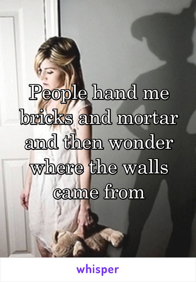 People hand me bricks and mortar and then wonder where the walls came from
