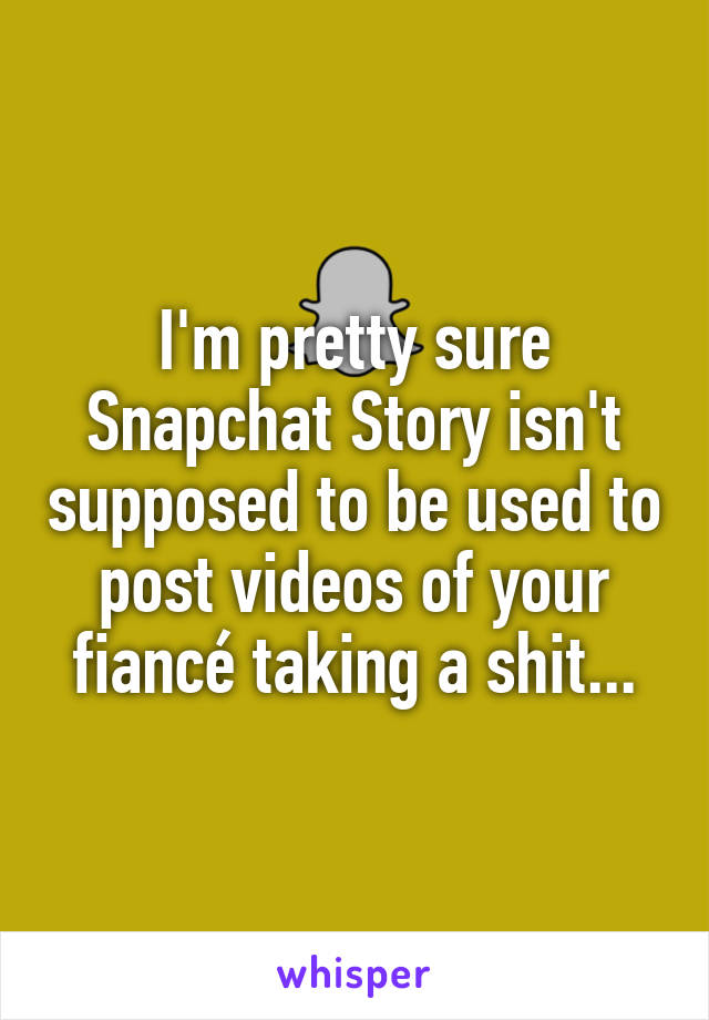I'm pretty sure Snapchat Story isn't supposed to be used to post videos of your fiancé taking a shit...