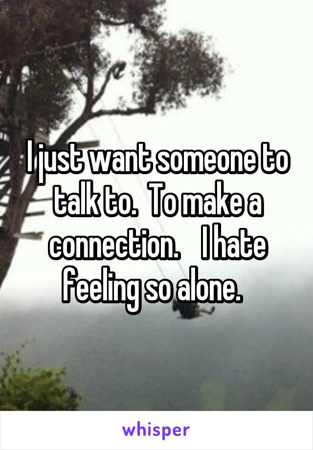 I just want someone to talk to.  To make a connection.    I hate feeling so alone.  