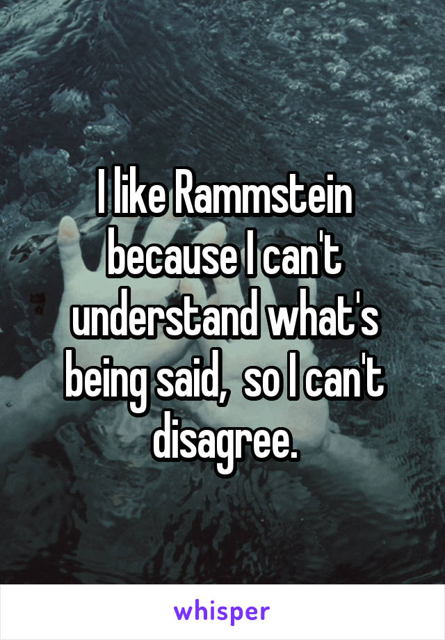 I like Rammstein because I can't understand what's being said,  so I can't disagree.