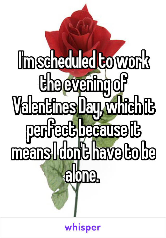 I'm scheduled to work the evening of Valentines Day, which it perfect because it means I don't have to be alone. 