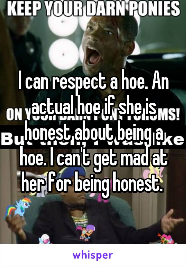 I can respect a hoe. An actual hoe if she is honest about being a hoe. I can't get mad at her for being honest. 