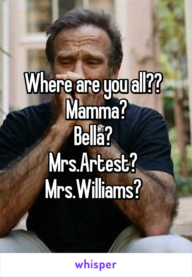 Where are you all??  
Mamma?
Bella?  
Mrs.Artest?  
Mrs.Williams?  