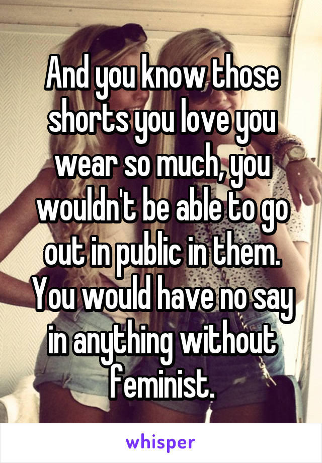 And you know those shorts you love you wear so much, you wouldn't be able to go out in public in them. You would have no say in anything without feminist.