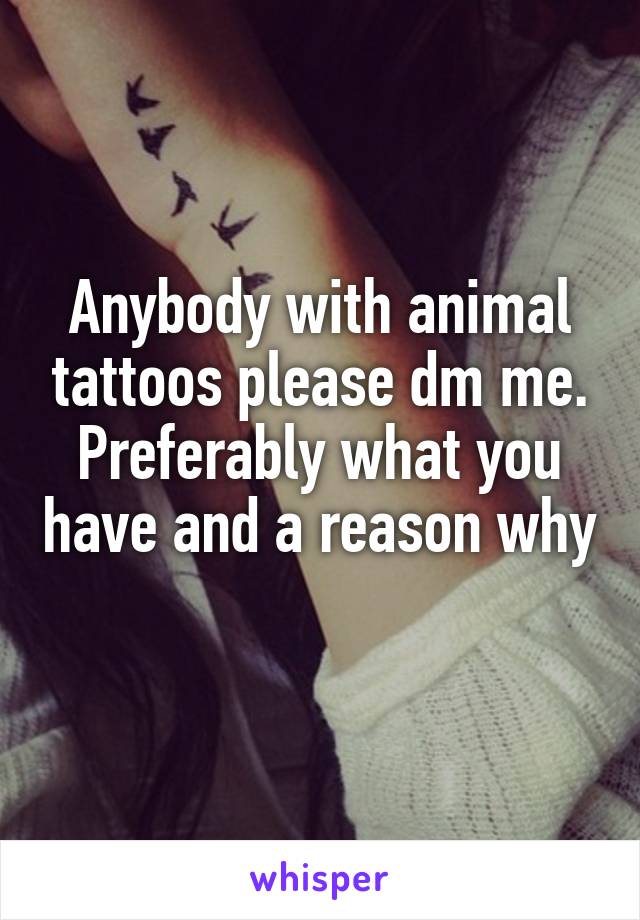 Anybody with animal tattoos please dm me. Preferably what you have and a reason why 