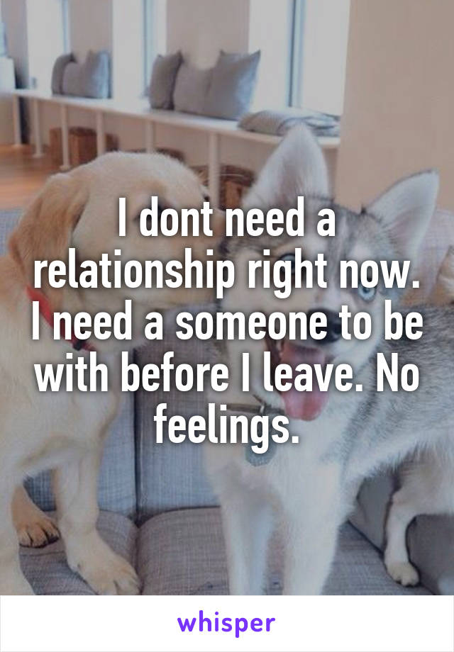 I dont need a relationship right now. I need a someone to be with before I leave. No feelings.