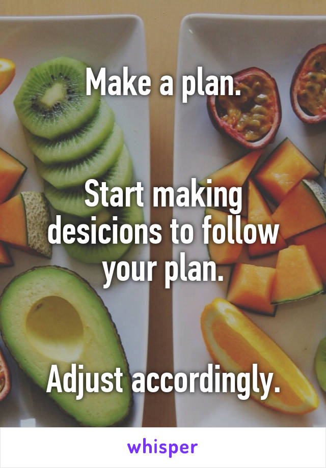Make a plan.


Start making desicions to follow your plan.


Adjust accordingly.