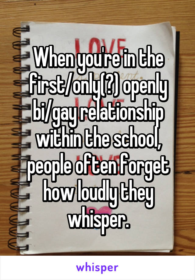 When you're in the first/only(?) openly bi/gay relationship within the school, people often forget how loudly they whisper.