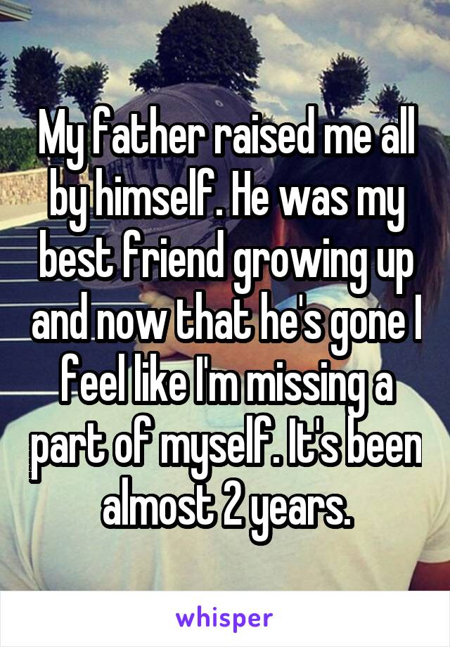 My father raised me all by himself. He was my best friend growing up and now that he's gone I feel like I'm missing a part of myself. It's been almost 2 years.