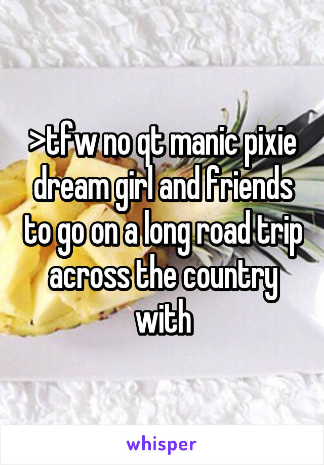 >tfw no qt manic pixie dream girl and friends to go on a long road trip across the country with