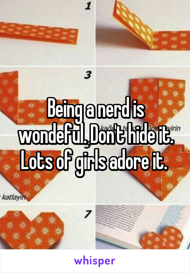 Being a nerd is wondeful. Don't hide it. Lots of girls adore it. 