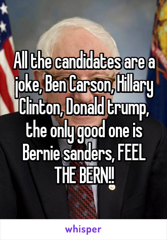 All the candidates are a joke, Ben Carson, Hillary Clinton, Donald trump, the only good one is Bernie sanders, FEEL THE BERN!!