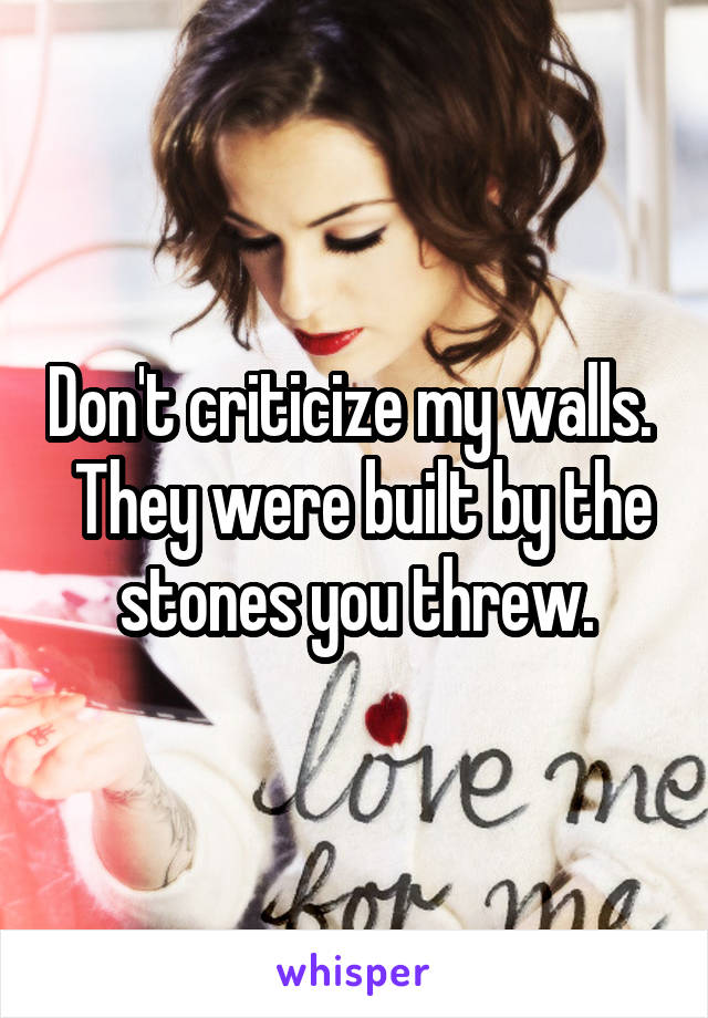 Don't criticize my walls.   They were built by the stones you threw.