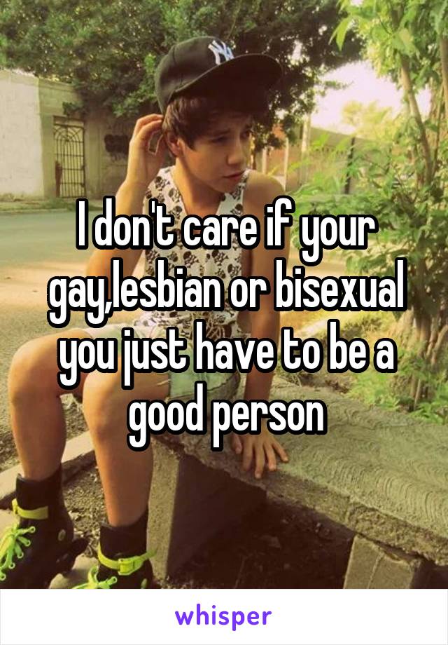 I don't care if your gay,lesbian or bisexual you just have to be a good person