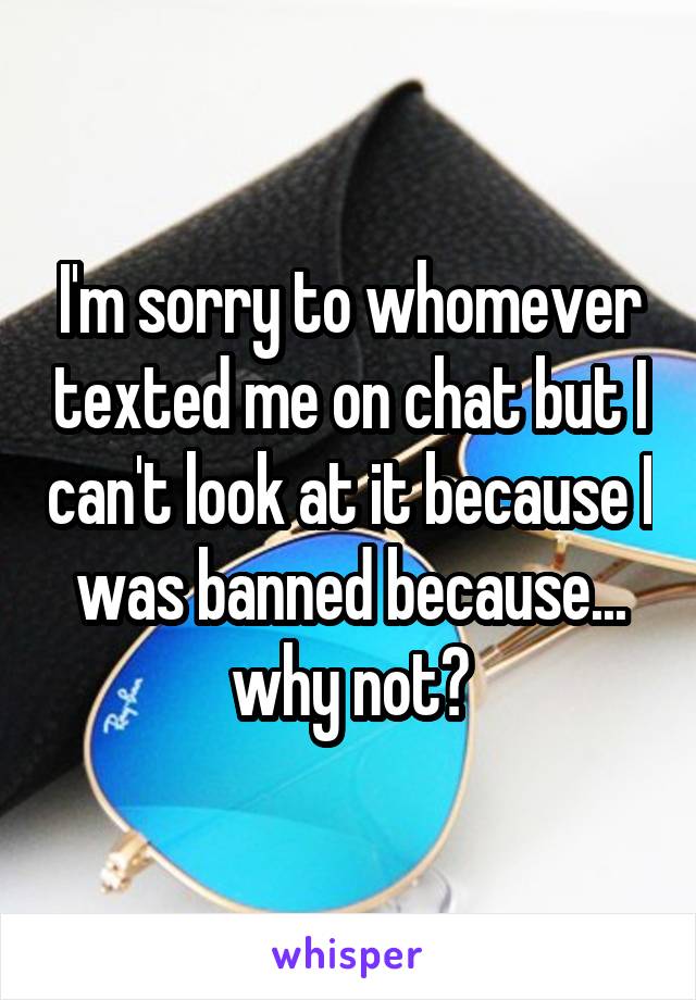 I'm sorry to whomever texted me on chat but I can't look at it because I was banned because... why not?