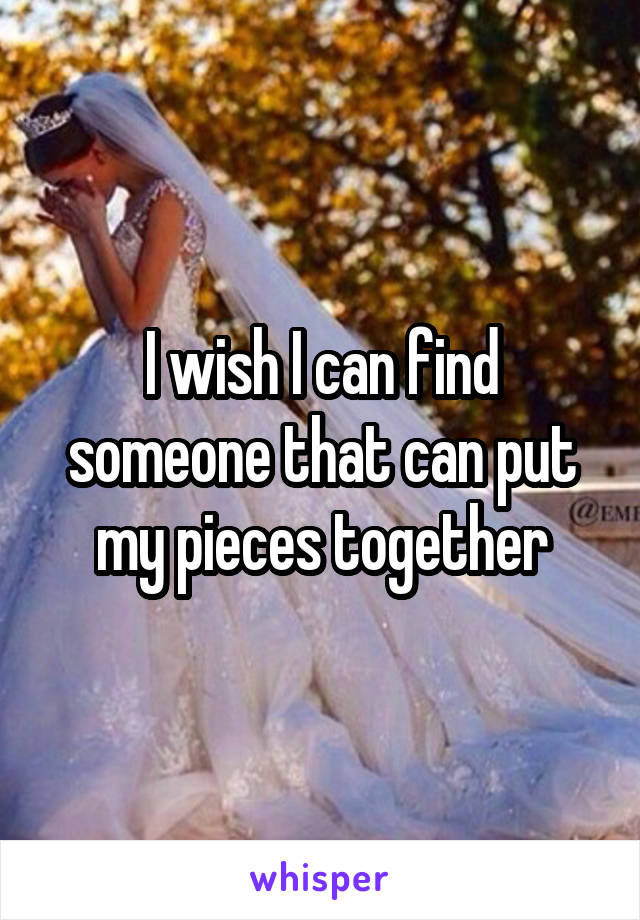 I wish I can find someone that can put my pieces together