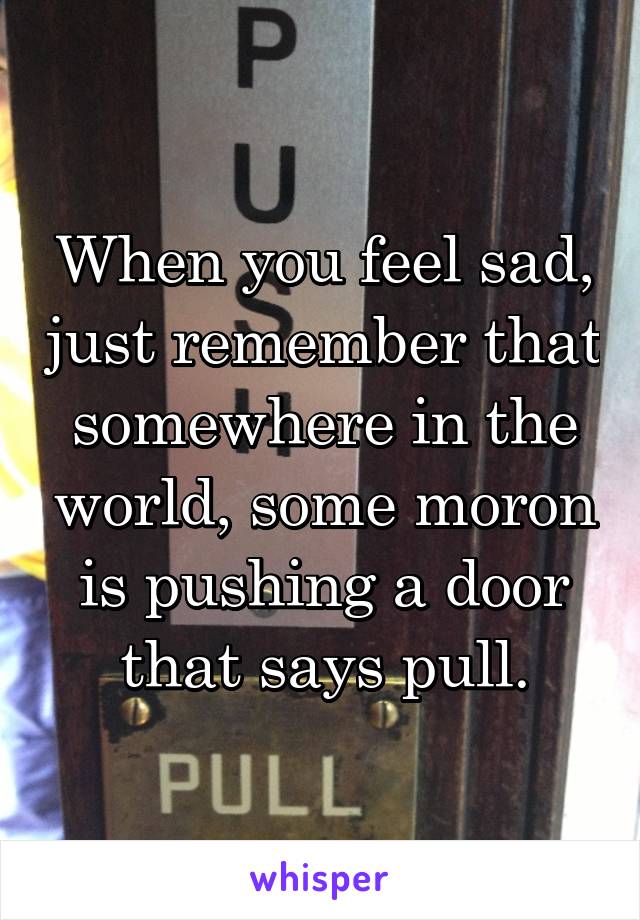 When you feel sad, just remember that somewhere in the world, some moron is pushing a door that says pull.