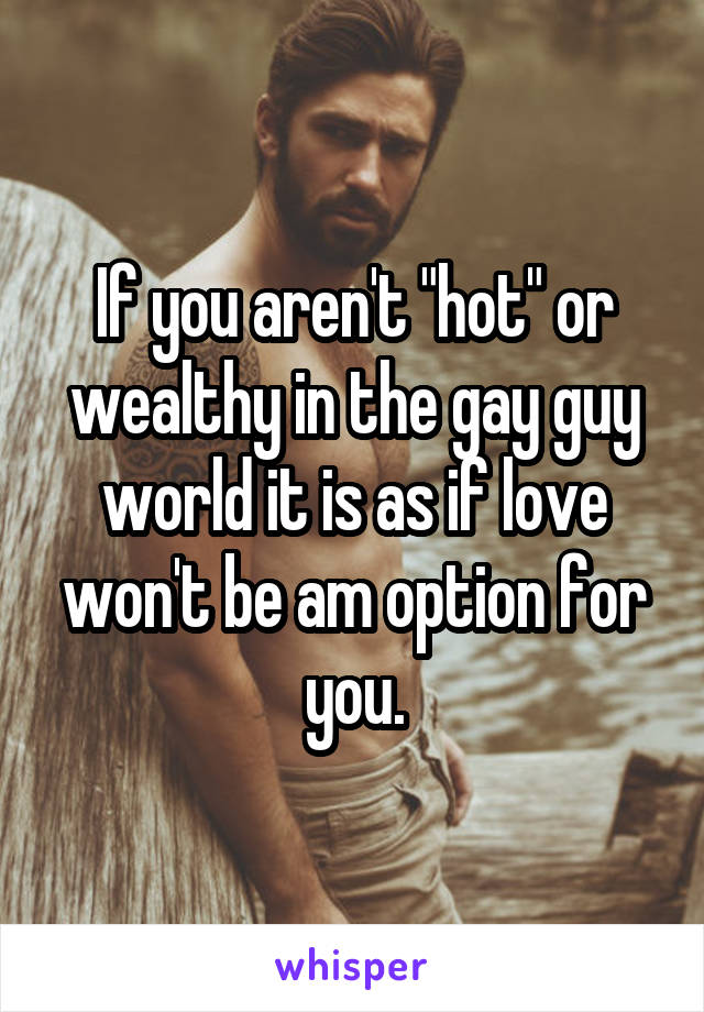 If you aren't "hot" or wealthy in the gay guy world it is as if love won't be am option for you.